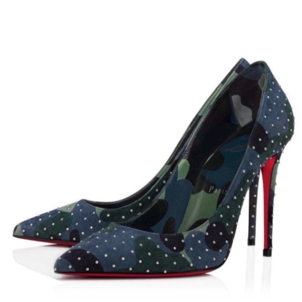 Christian Louboutin Kate 100mm Plume stud camo heels RETAIL 995